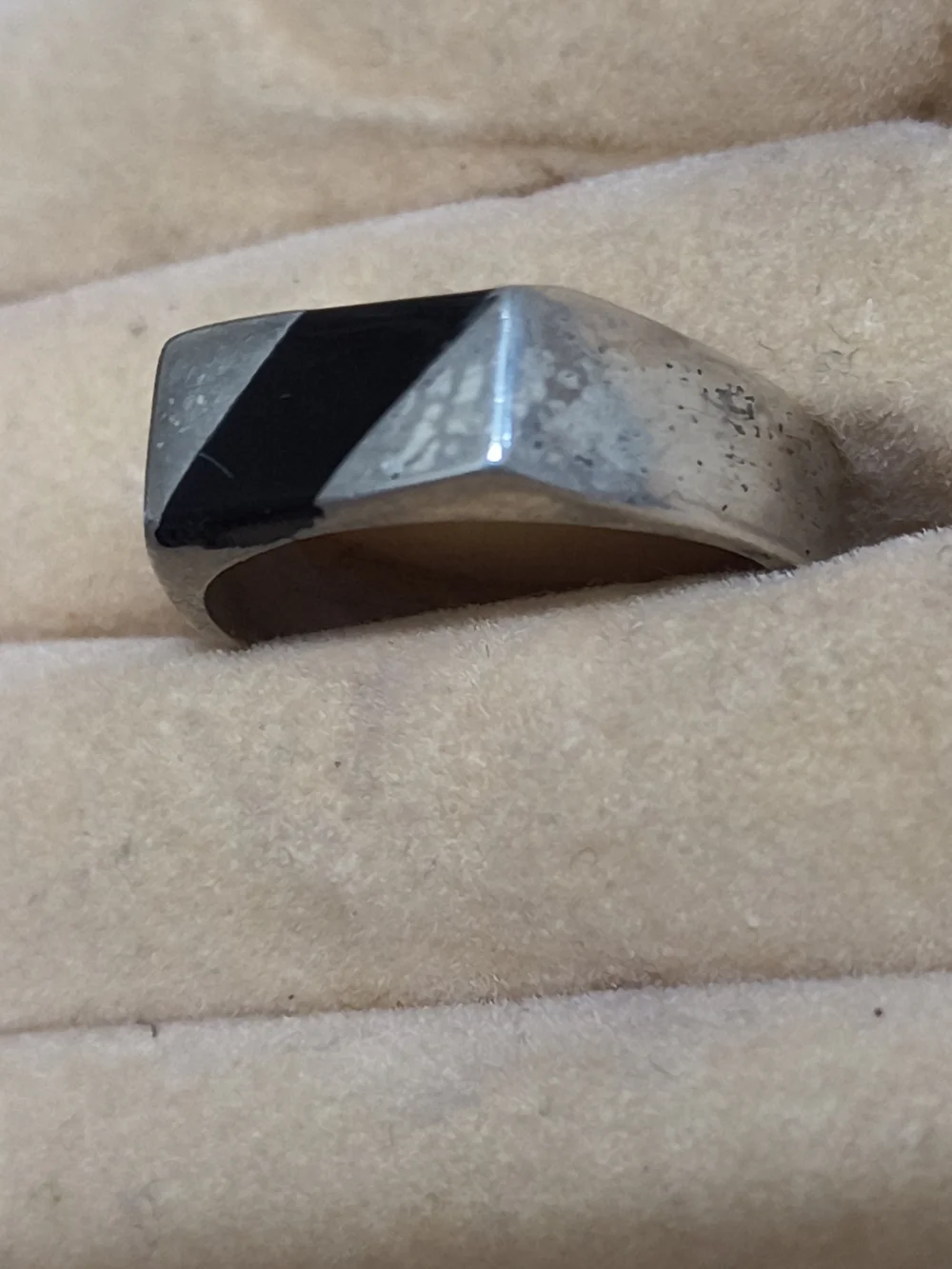 Men's Sterling Signet Ring W/ Black Onyx Inlay Native American Handmade Sz 7 Uns